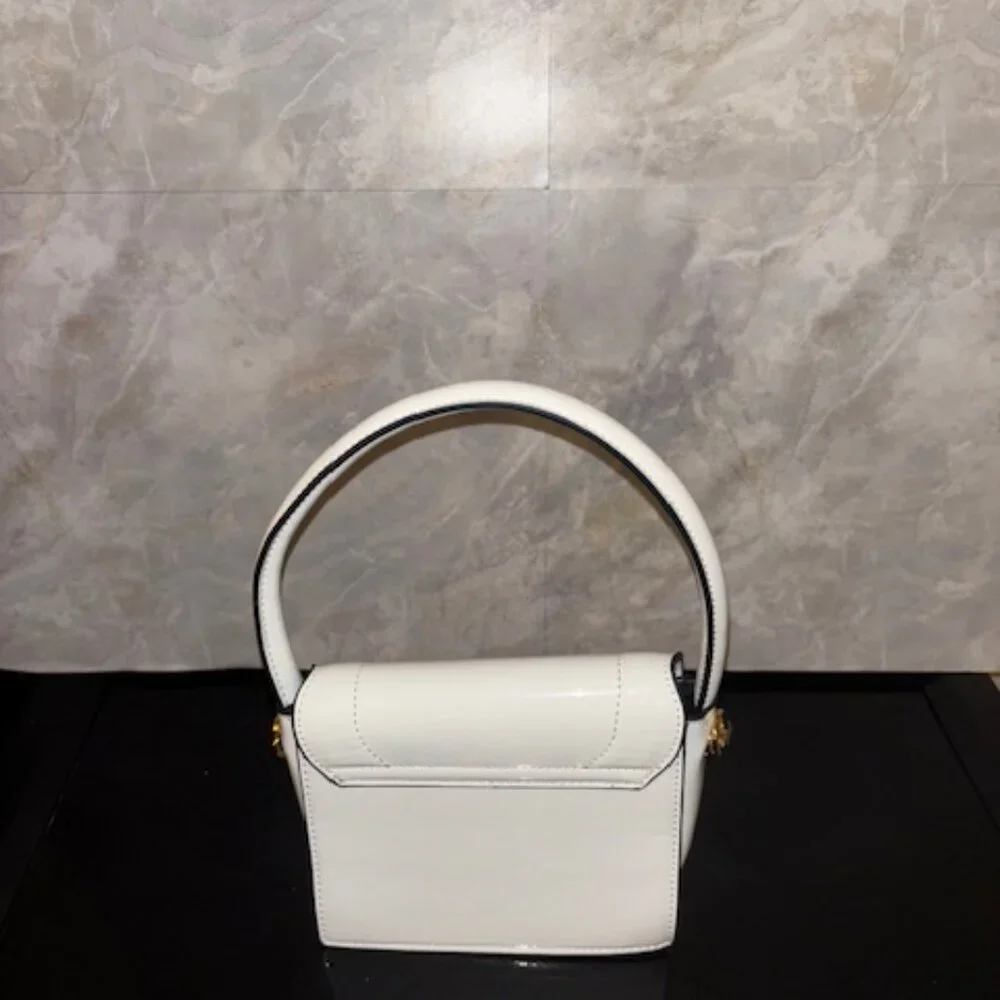 White Patent Leather Handbag w/ Crossbody Strap - Picture 2 of 2